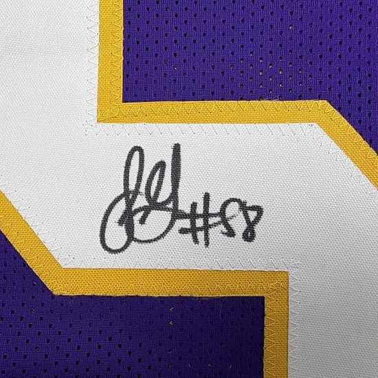 Framed Autographed/Signed Jonathan Greenard 35x39 Minnesota Purple Retro Football Jersey Beckett BAS COA