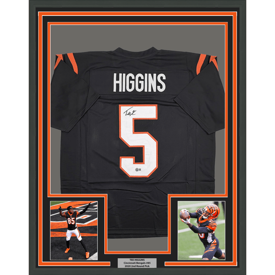 Framed Autographed/Signed Tee Higgins 35x39 Cincinnati Black Football Jersey Beckett BAS COA