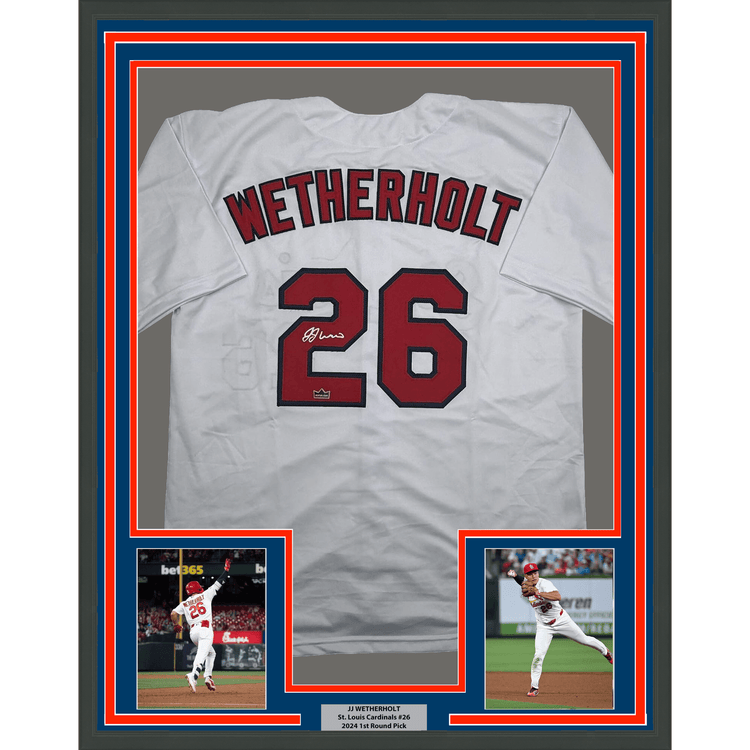 Framed Facsimile Autographed JJ Wetherholt 35x39 St. Louis White Reprint Laser Auto Baseball Jersey Size Men's XL