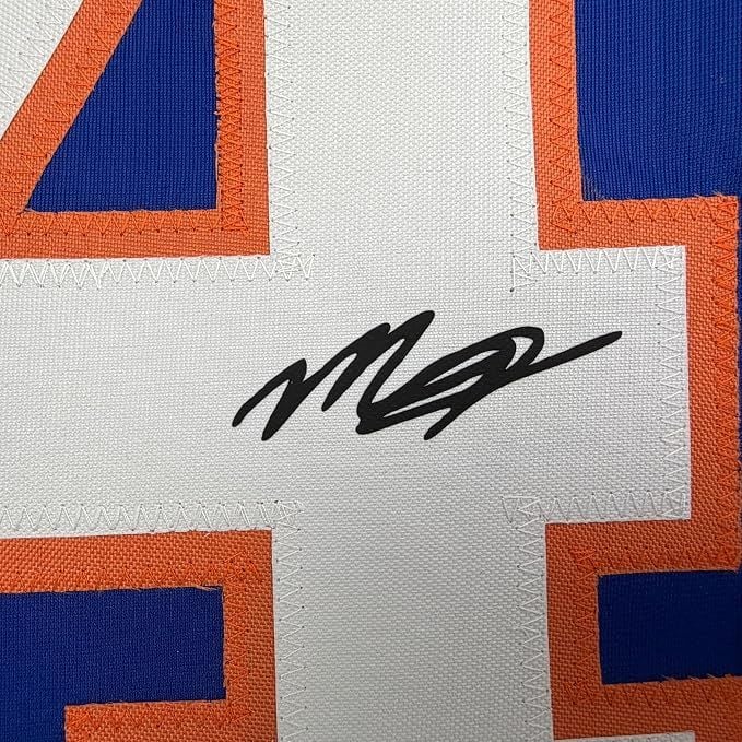 Framed Facsimile Autographed Matthew Schaefer 35x39 New York Blue Reprint Laser Auto Hockey Jersey Size Men's XL