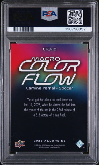 Graded 2025 Upper Deck UD Allure SE Lamine Yamal #CF3-10 Macro Color Flow Soccer Card PSA 10 Gem Mint