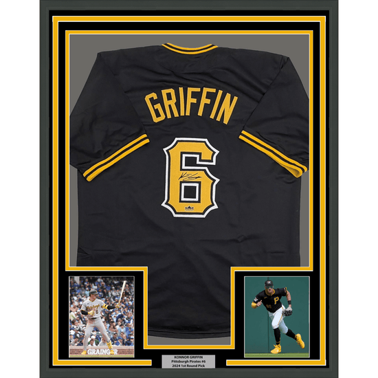 Framed Facsimile Autographed Konnor Griffin 35x39 Pittsburgh Black Reprint Laser Auto Baseball Jersey Size Men's XL