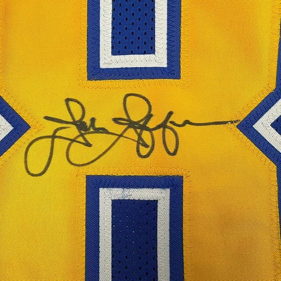 Framed Autographed/Signed John Jefferson 35x39 Los Angeles San Diego Royal Blue Football Jersey Beckett BAS COA