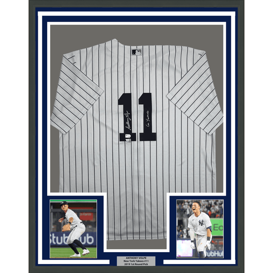 Framed Autographed/Signed Anthony Volpe 35x39 New York Yankees Pinstripe Authentic Baseball Jersey Fanatics & MLB COA