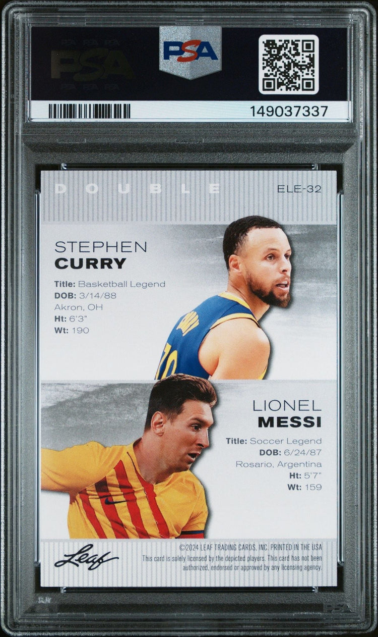 Graded 2024 Leaf Special Release Lionel Messi Stephen Curry #ELE32 Exclusive Legends Edition Soccer Card PSA 10 Gem Mint