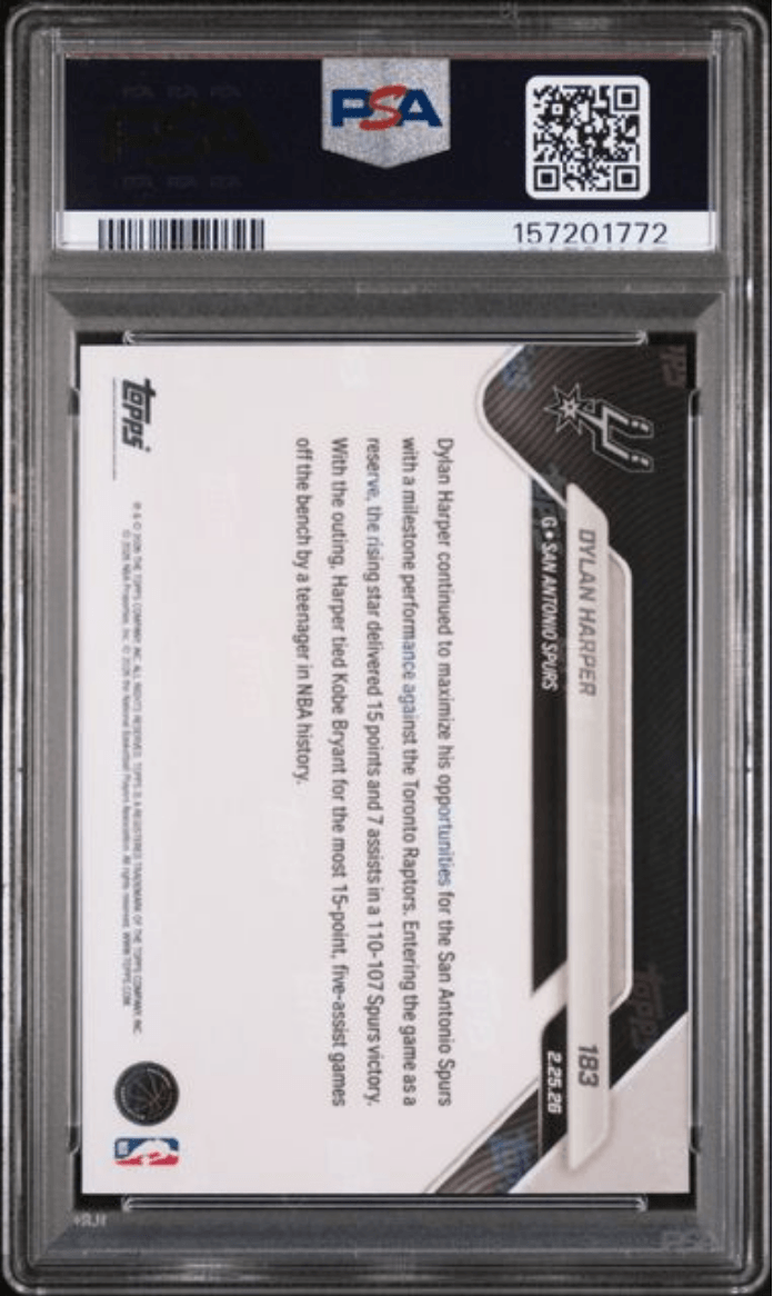 Graded 2025 Topps Now Dylan Harper #183 Rookie RC Basketball Card PSA 9 Mint