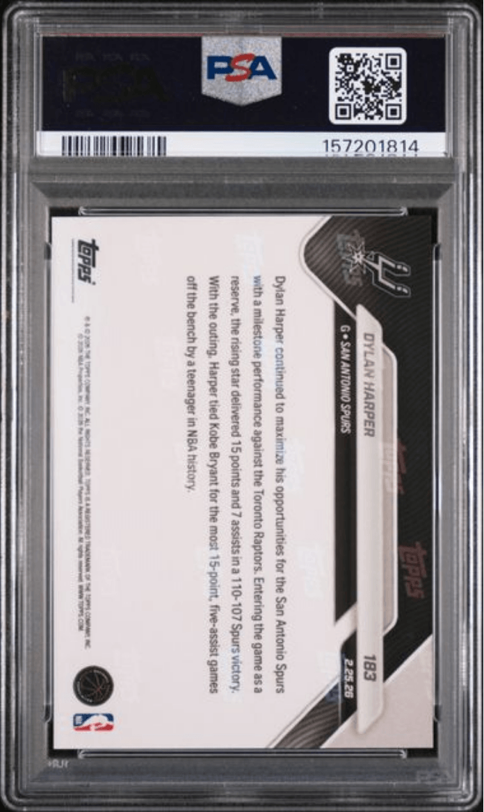 Graded 2025 Topps Now Dylan Harper #183 Rookie RC Basketball Card PSA 10 Gem Mint
