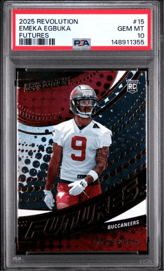 Graded 2025 Panini Revolution Emeka Egbuka #15 Futures Rookie RC Football Card PSA 10 Gem Mint