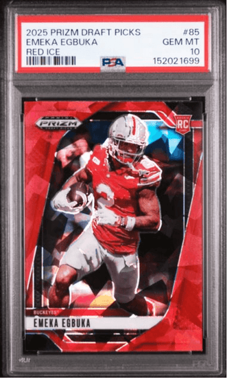 Graded 2025 Panini Prizm Draft Picks Emeka Egbuka #85 Red Ice Rookie RC Football Card PSA 10 Gem Mint