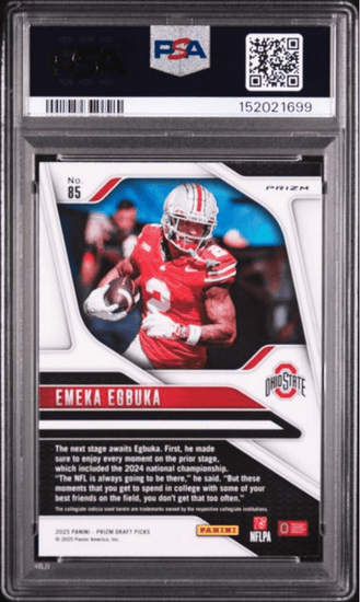 Graded 2025 Panini Prizm Draft Picks Emeka Egbuka #85 Red Ice Rookie RC Football Card PSA 10 Gem Mint