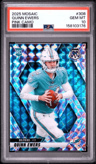 Graded 2025 Panini Mosaic Quinn Ewers #308 Pink Camo Rookie RC Football Card PSA 10 Gem Mint