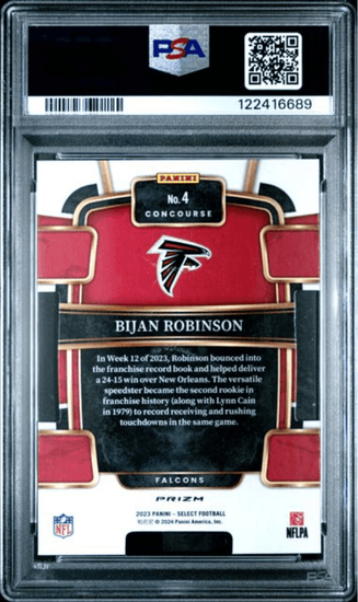 Graded 2023 Panini Select Bijan Robinson #4 Die Cut Silver Prizm Rookie RC Football Card PSA 10 Gem Mint