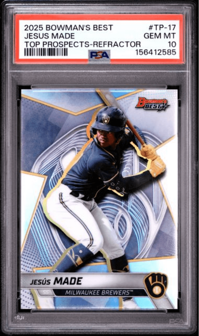 Graded 2025 Topps Bowmans Best Jesus Made #TP17 Top Prospects Refractor Rookie RC Baseball Card PSA 10 Gem Mint