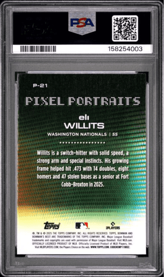 Graded 2025 Topps Bowmans Best Eli Willits #P21 Pixel Portraits Rookie RC Baseball Card PSA 10 Gem Mint