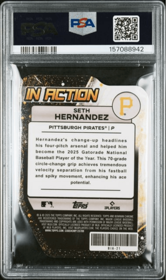 Graded 2025 Topps Bowman Draft Seth Hernandez #BIA21 Bowman in Action Rookie RC Baseball Card PSA 10 Gem Mint