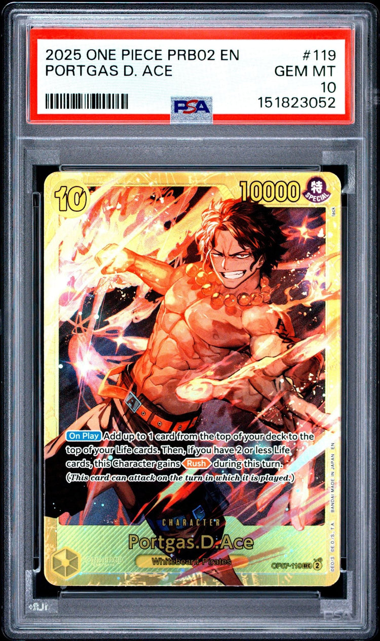 Graded 2025 One Piece EN Portgas D Ace #119 PRB02 Trading Card Game PSA 10 Gem Mint