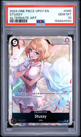 Graded 2024 One Piece Stussy #085 OP07 EN Alt Art Trading Card Game PSA 10 Gem Mint