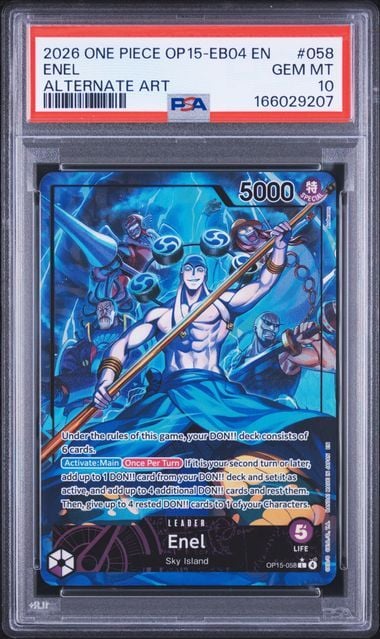 Graded 2026 One Piece Enel #058 OP15 EB04 EN Alternate Art Trading Card Game PSA 10 Gem Mint