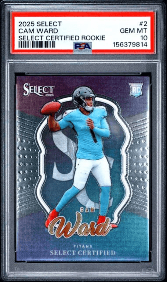 Graded 2025 Panini Select Cam Ward #2 Select Certified Rookie Rookie RC Football Card PSA 10 Gem Mint