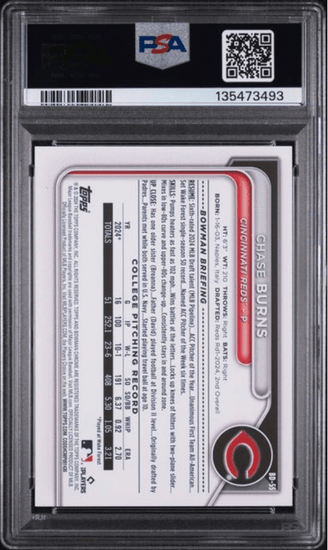Graded 2024 Topps Bowman Draft Chase Burns #BD55 Rookie RC Baseball Card PSA 9 Mint