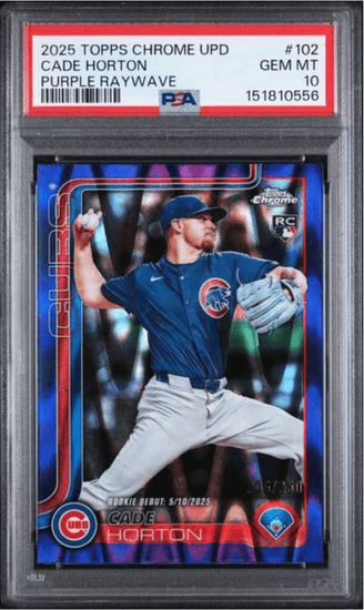 Graded 2025 Topps Chrome Update Cade Horton #102 Purple Raywave /250 Rookie RC Baseball Card PSA 10 Gem Mint