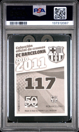 Graded 2010 Panini Lionel Messi #117 FC Barcelona Stickers Soccer Card PSA 7 Near Mint