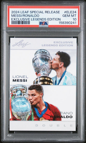 Graded 2024 Leaf Special Release Lionel Messi Cristiano Ronaldo #ELE24 Exclusive Legends Edition Soccer Card PSA 10 Gem Mint