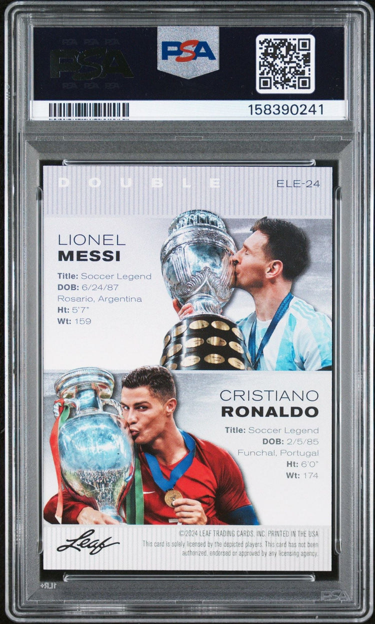 Graded 2024 Leaf Special Release Lionel Messi Cristiano Ronaldo #ELE24 Exclusive Legends Edition Soccer Card PSA 10 Gem Mint