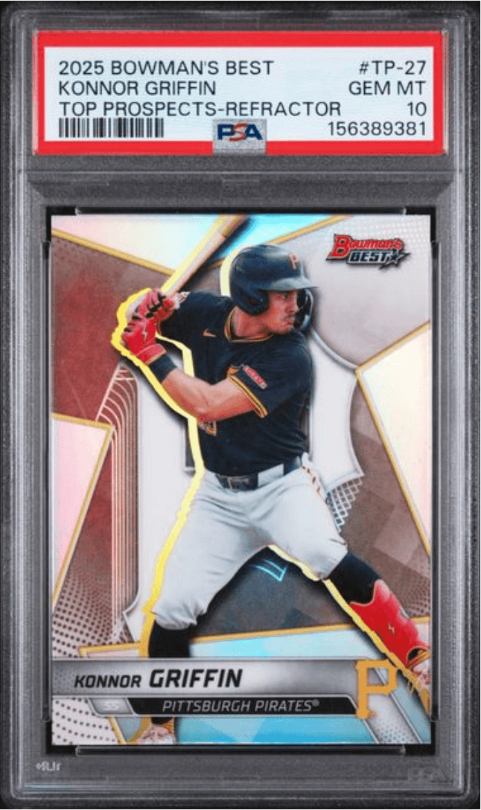 Graded 2025 Topps Bowman's Best Konnor Griffin #TP27 Top Prospects Refractor Rookie RC Baseball Card PSA 10 Gem Mint