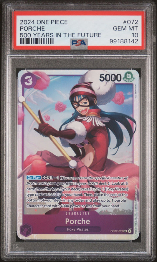 Graded 2024 One Piece EN Porche #072 500 Years in the Future Trading Card Game PSA 10 Gem Mint