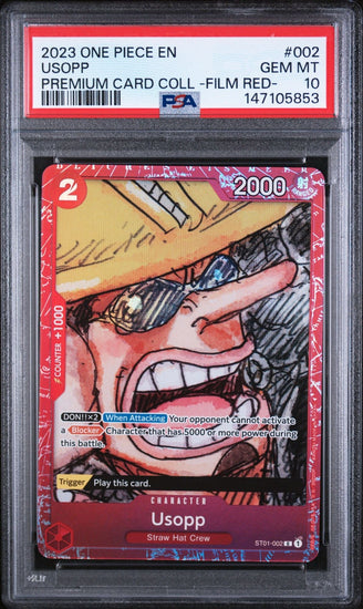 Graded 2023 One Piece Usopp #002 ST01 Premium Card Collection Film Red Trading Card Game PSA 10 Gem Mint
