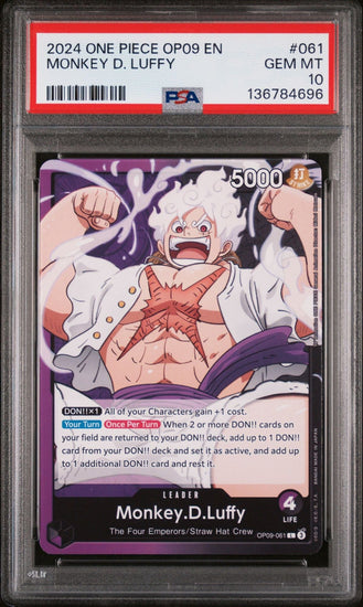 Graded 2024 One Piece Monkey D. Luffy #061 OP09 EN Trading Card Game PSA 10 Gem Mint
