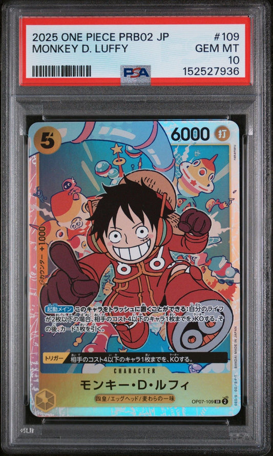 Graded 2025 One Piece Japanese Monkey D Luffy #109 OP07 Trading Card Game PSA 10 Gem Mint