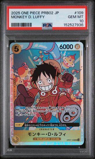 Graded 2025 One Piece Japanese Monkey D Luffy #109 OP07 Trading Card Game PSA 10 Gem Mint