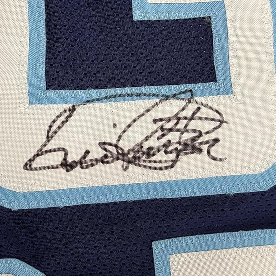 Framed Autographed/Signed Derrick Henry 35x39 Tennessee Rookie Navy Blue Football Jersey Beckett BAS COA