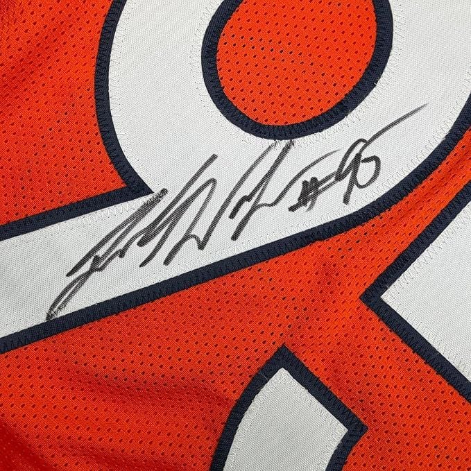 Framed Autographed/Signed Derek Wolfe 35x39 Denver Orange Pro Cut Football Jersey Beckett BAS COA
