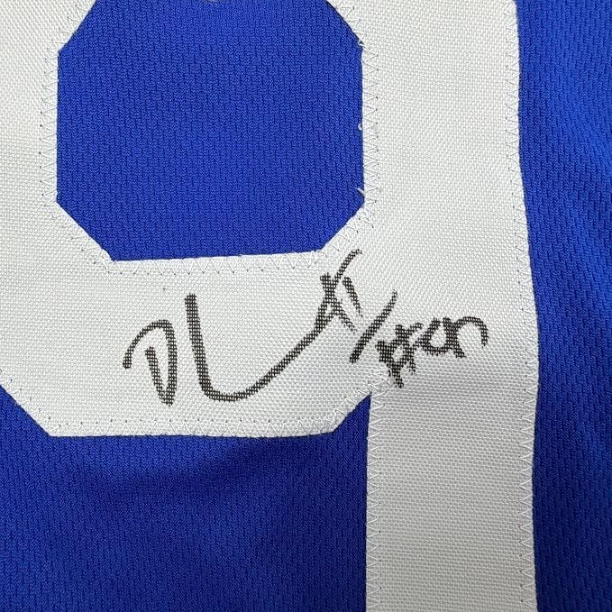 Framed Autographed/Signed Dexter Lawrence II 35x39 New York Retro Century Red Pro Cut Football Jersey Beckett BAS COA
