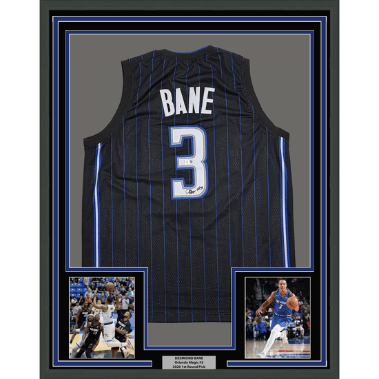 Framed Autographed/Signed Desmond Bane 35x39 Orlando Black Pinstripe Basketball Jersey Beckett BAS COA