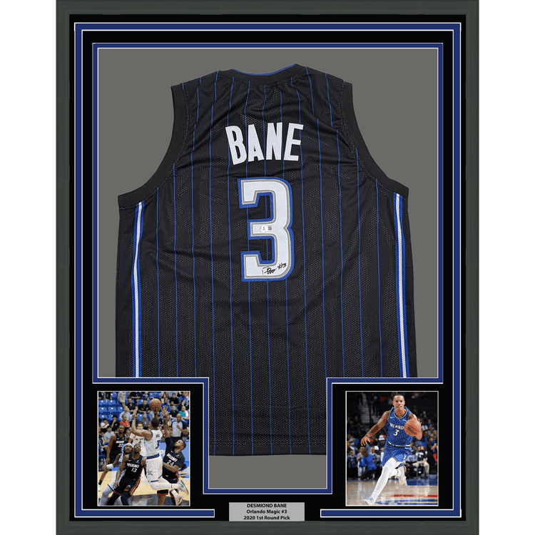 Framed Autographed/Signed Desmond Bane 35x39 Orlando Black Pinstripe Basketball Jersey Beckett BAS COA
