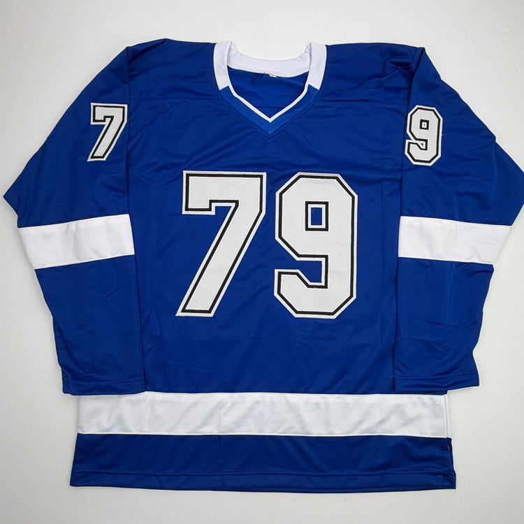 Autographed/Signed Ross Colton Tampa Bay Blue Hockey Jersey Beckett BAS COA