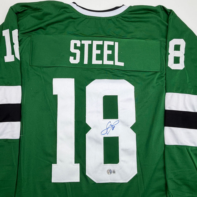 Autographed/Signed Sam Steel Dallas Green Hockey Jersey Beckett BAS COA