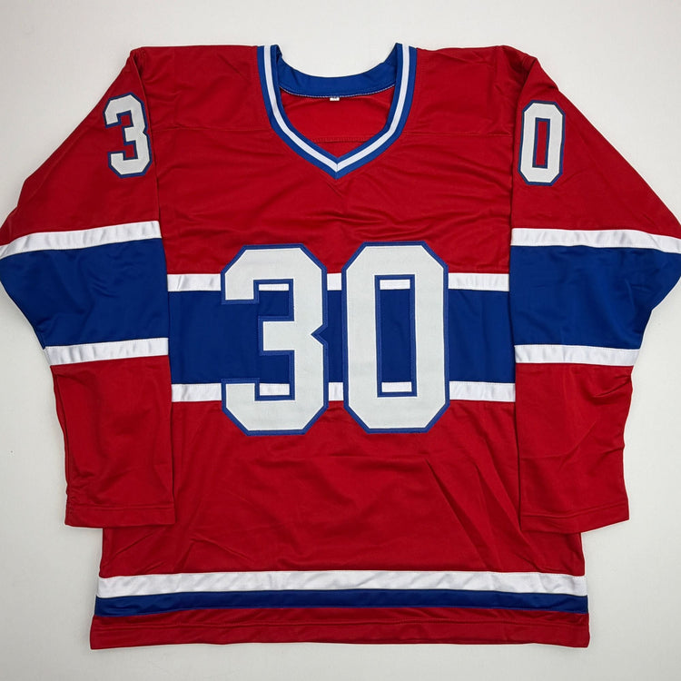 Autographed/Signed Rogie Vachon Montreal Red Hockey Jersey Beckett BAS COA