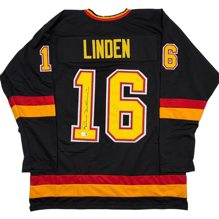 Autographed/Signed Trevor Linden Vancouver Black Hockey Jersey Beckett BAS COA