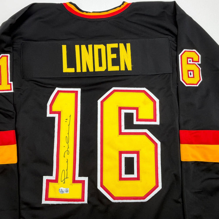Autographed/Signed Trevor Linden Vancouver Black Hockey Jersey Beckett BAS COA