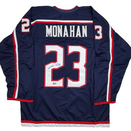Autographed/Signed Sean Monahan Columbus Blue Hockey Jersey Beckett BAS COA