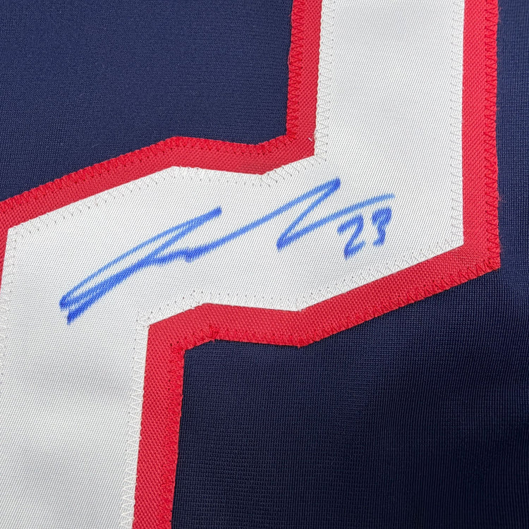 Autographed/Signed Sean Monahan Columbus Blue Hockey Jersey Beckett BAS COA