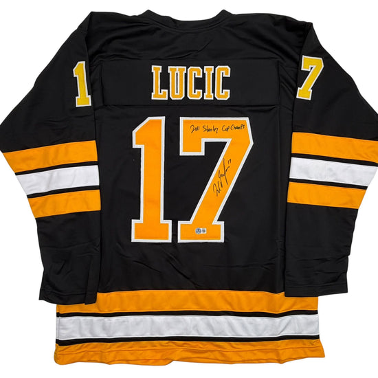 Autographed/Signed Milan Lucic Boston Black Hockey Jersey Beckett BAS COA