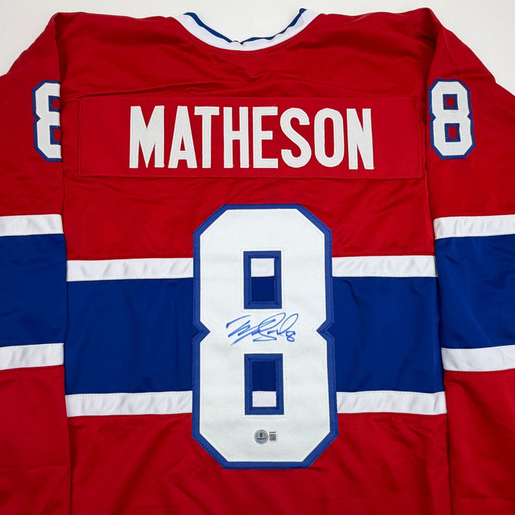 Autographed/Signed Mike Matheson Montreal Red Hockey Jersey Beckett BAS COA
