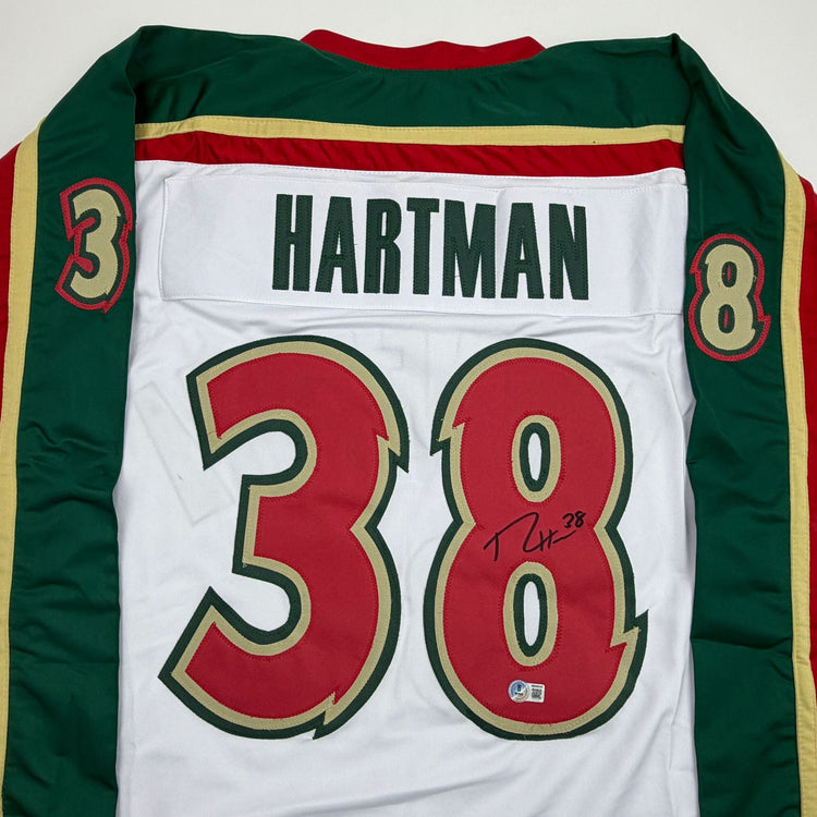 Autographed/Signed Ryan Hartman Minnesota White 25th Anniversary Hockey Jersey Beckett BAS COA