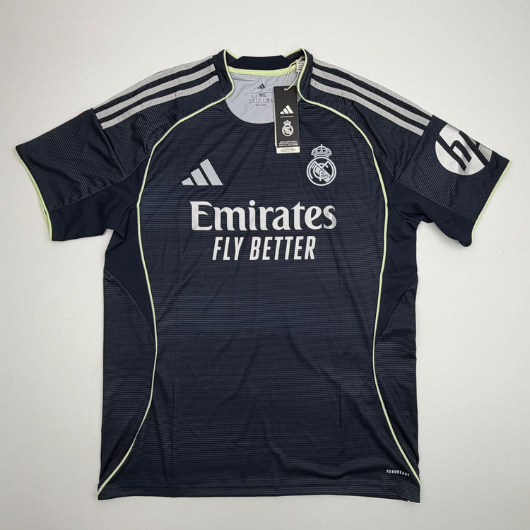 Autographed/Signed Kylian Mbappe Real Madrid Navy Blue Soccer Jersey Panini Authentic COA